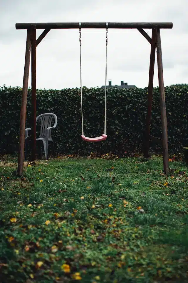 Backyard swing set with plenty of space for safety